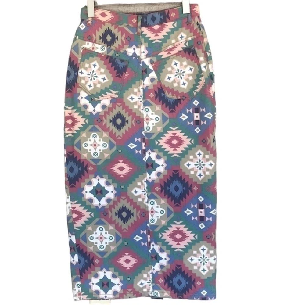 Vintage Niki-Lee California Southwestern Denim Maxi Skirt Size 7 USA - Picture 4 of 12
